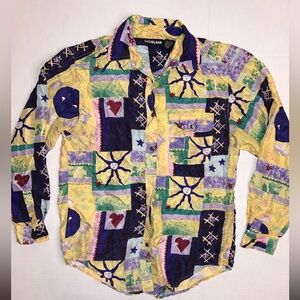 Vintage Celestial Patchwork Silk Button Up Top